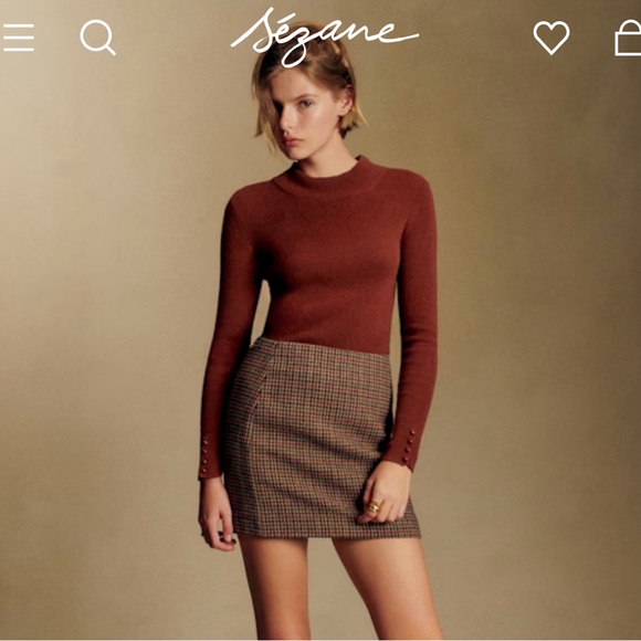 Sezane Malia Brown Houndstooth Mini Skirt - size 4
